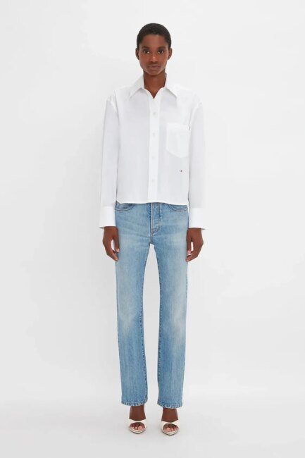 Pointed Collar Oversized Shirt In White