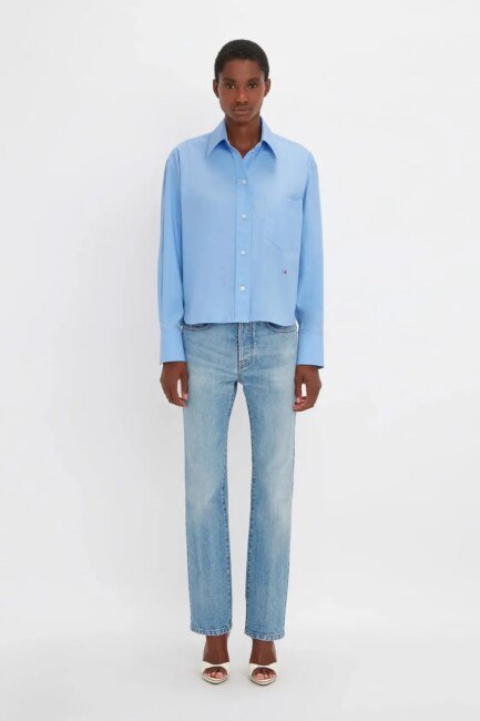 Button Detail Cropped Shirt In Rose Quartz